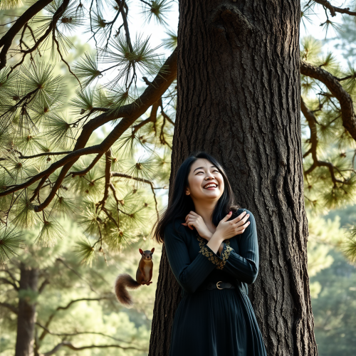 Lady Chatting with Pine Tree in Fantasy World