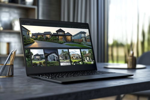 Laptop showing property listings on stylish desk