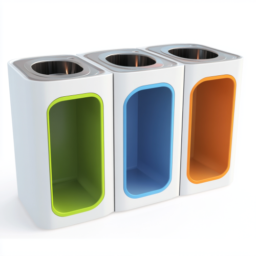 Large smart trash can with four paths for categories. Large smart trash can with four paths for categories.
