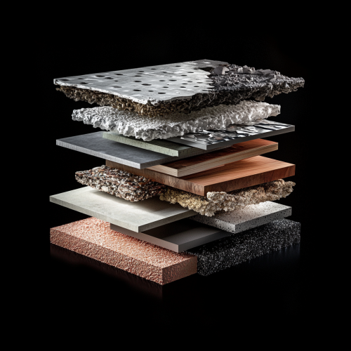 Layers of materials showing textures for wall cladding