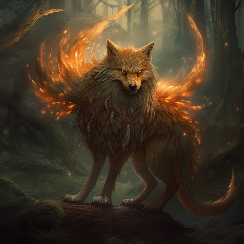 Legendary Dragon-like Nine-Tailed Fox in Enchanted Forest