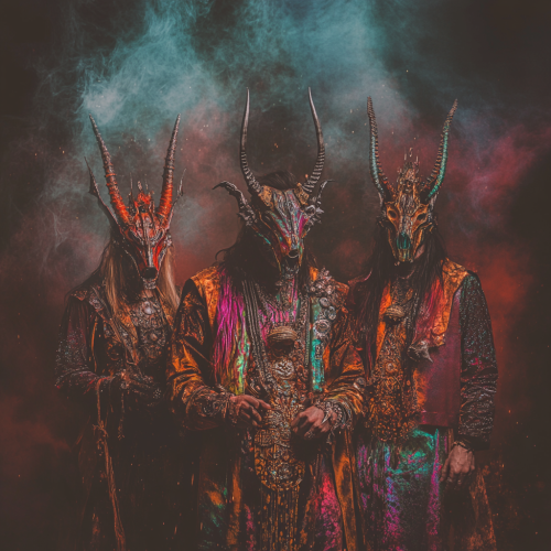 Legendary demon slayers in cyberpunk style for album cover