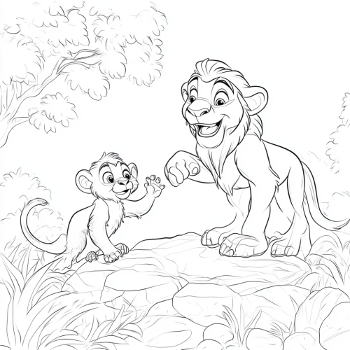 Lion King Simba and Rafiki coloring page