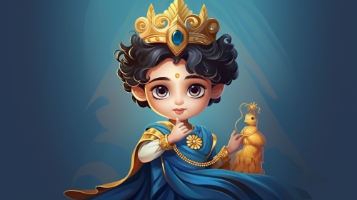 Little Lord Krishna with Peacock Feather and Flute.