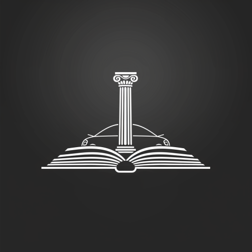 Logo design for YouTube channel 'Autoteca' combines car, book, and column elements in sleek style.