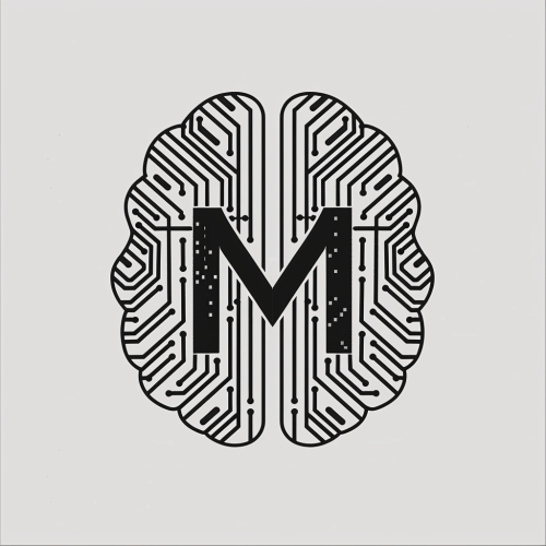 Logo: 'M' in brain with circuit board pattern integration