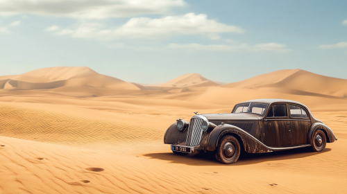 Lonely 1934 Daimler Sedan in Sahara Desert – Photo Realistic Cinematic Color 1935