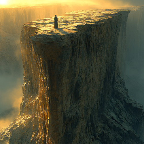 Lonely figure at Cliff Edge at Twilight