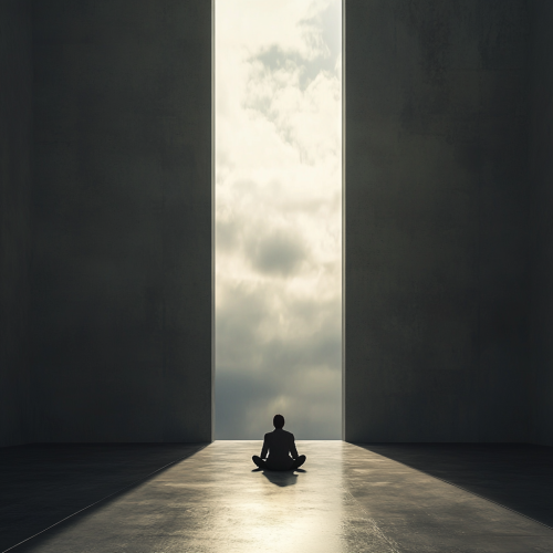 Lonely person in dark room hugging knees