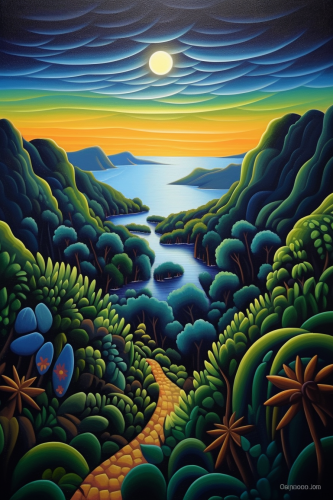 Looking down steep, grassy mountain: beach, sea below