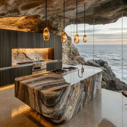 Luxurious Cliffside Kitchen with Stunning Ocean Views