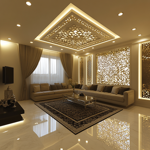 Luxurious black and white living room with western touch