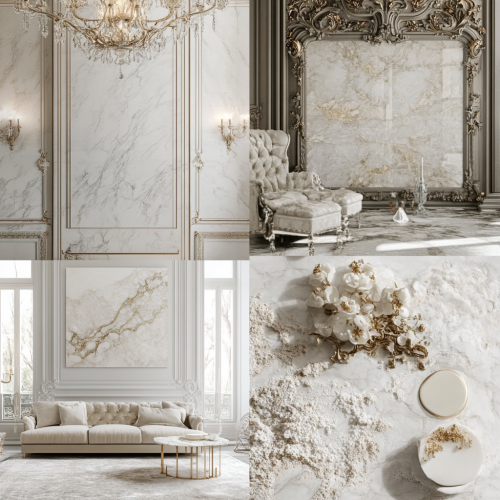 Luxurious classical living room with white and gold