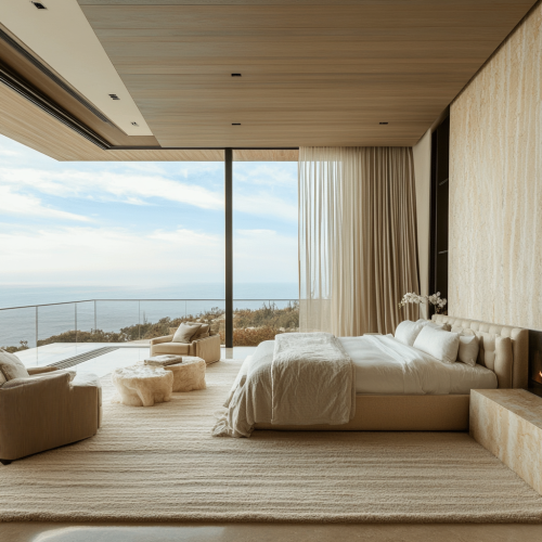 Luxurious cliffside master bedroom with minimalist elegance