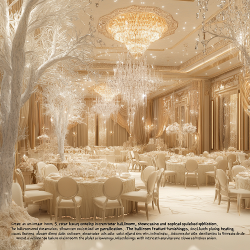 Luxurious cream-toned 5-star hotel ballroom with opulent furnishings.
