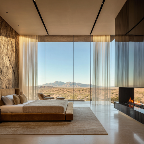 Luxurious desert-inspired master bedroom with modern design