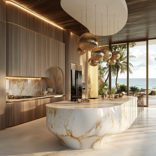 Luxurious tropical island mansion kitchen with sleek features