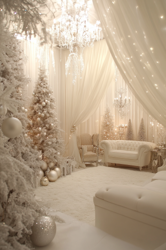 Luxurious white Christmas room with silver accents