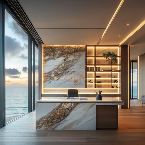 Luxury Coastal Mansion Office with Ocean Views