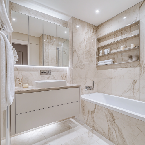 Luxury Gray Bathroom with Marble Walls and Floors