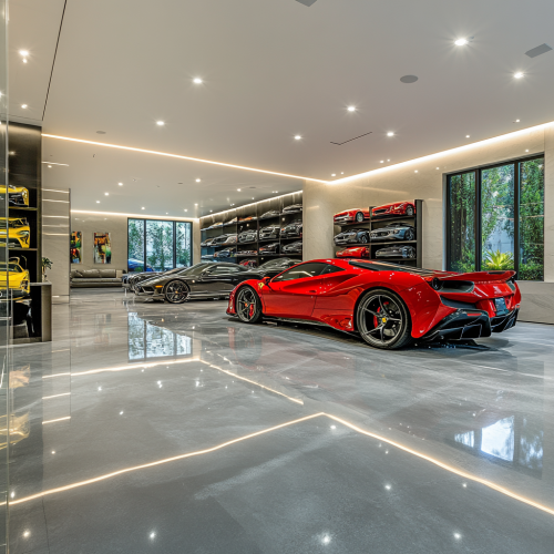 Luxury Mansion Garage with High-End Cars Displayed