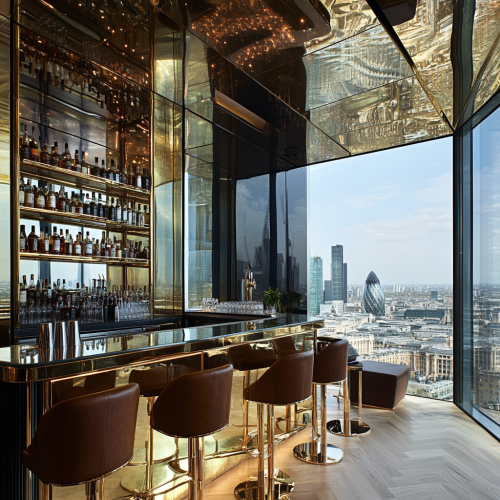 Luxury bar with bold colors and London view