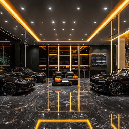 Luxury car garage with modern design features