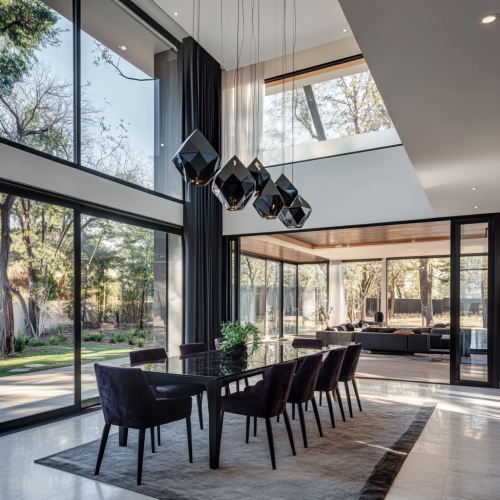 Luxury dining room in Botswana with modern design.