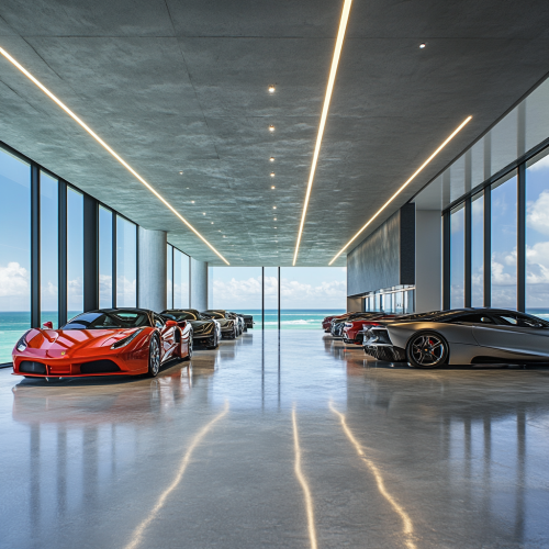 Luxury garage for high-end cars in mansion