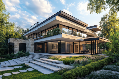 Luxury modern apartment with glass and stone features