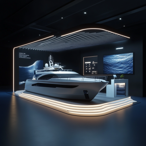 Luxury yacht booth with high-tech ocean decor
