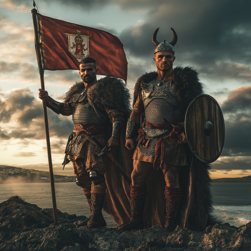 Luís Figo and Cristiano Ronaldo as Viking warriors.