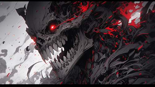 Madness with malefic smile in black and white.