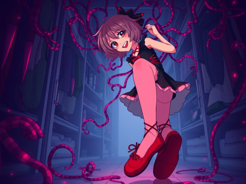 Madoka Kaname possessed by ghostly ballet flat shoes in closet. Madoka Kaname possessed by ghostly ballet flat shoes in closet.
