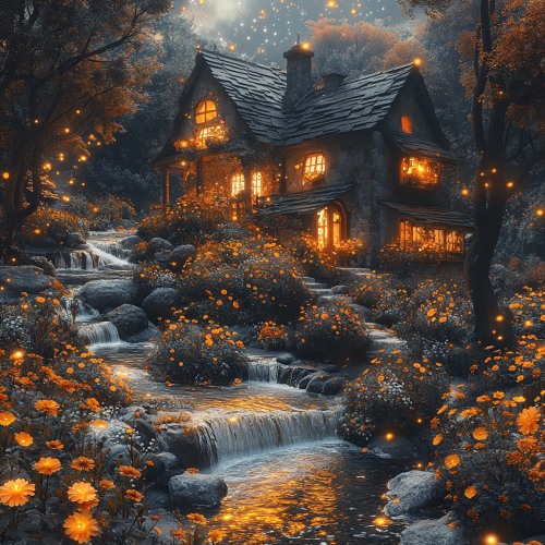 Magic Night at Old Mill with Moonlight