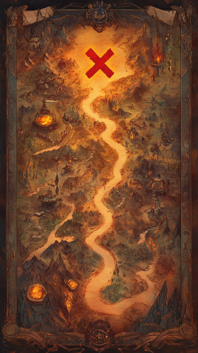 Magical Disney-style Quest Map with Obstacles and Landmarks Magical Disney-style Quest Map with Obstacles and Landmarks