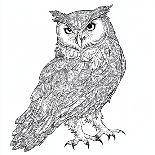 Majestic Owl with Detailed Feathers in Zentangle Style