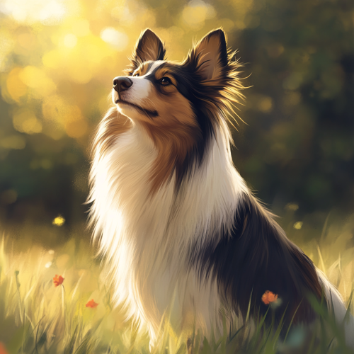 Majestic Shetland Sheepdog in Grassy Field