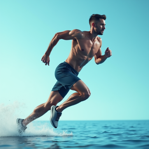 Male Athlete Running on Water Illusion