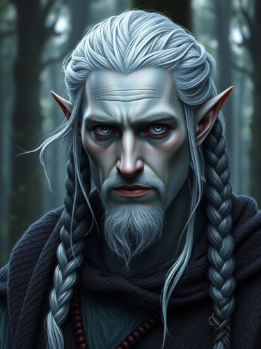 Male Dark Elf Druid in Forest Background