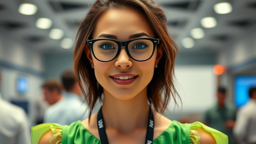 Male avatar hosts implantology congress in green clothing.