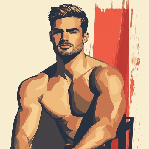 Male fashion model in art deco and pop art illustration