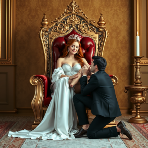 Man Kissing the Feet of Throne-Seated Woman