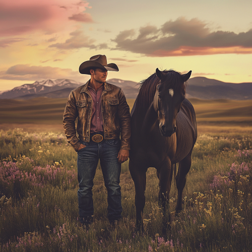 Man and Horse United in Western Landscape Serenity