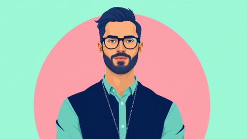 Man avatar for implantology congress host in blue clothes.