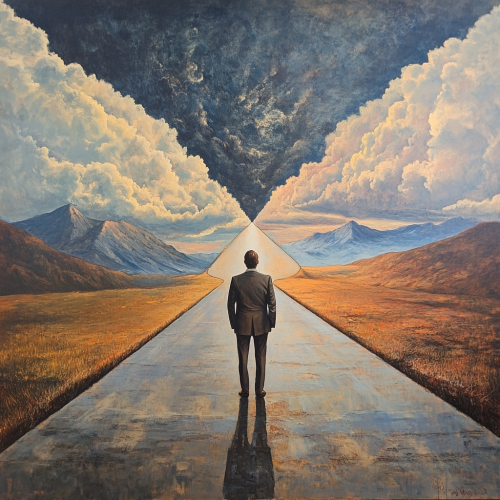 Man choosing between classical performing arts or contemporary abstract expressionism.