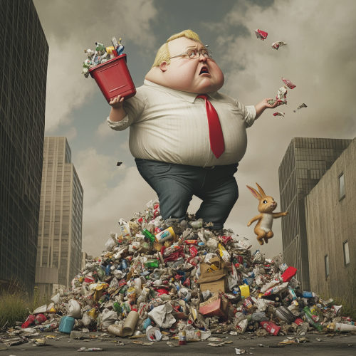 Man dumps trash on overweight man as bunny flees