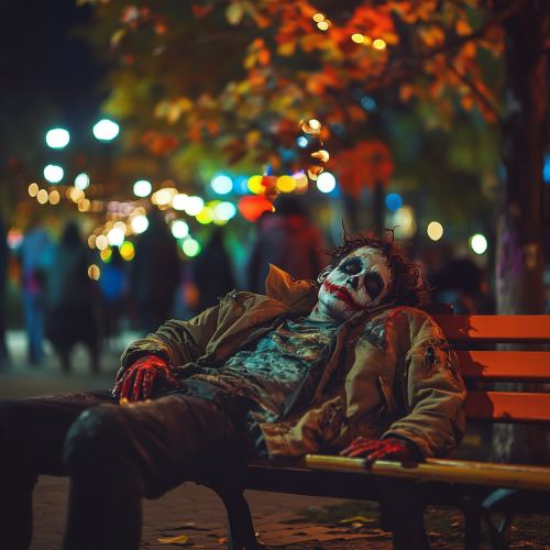 Man in funny zombie Halloween costume at party
