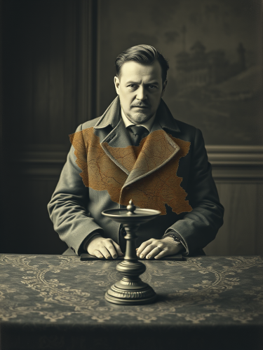 Man with Scale Overlaid by Old Iran Map