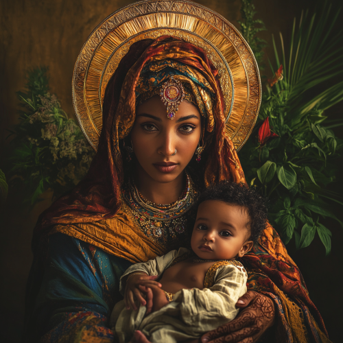 Mary and Baby Jesus in Tribal Attire